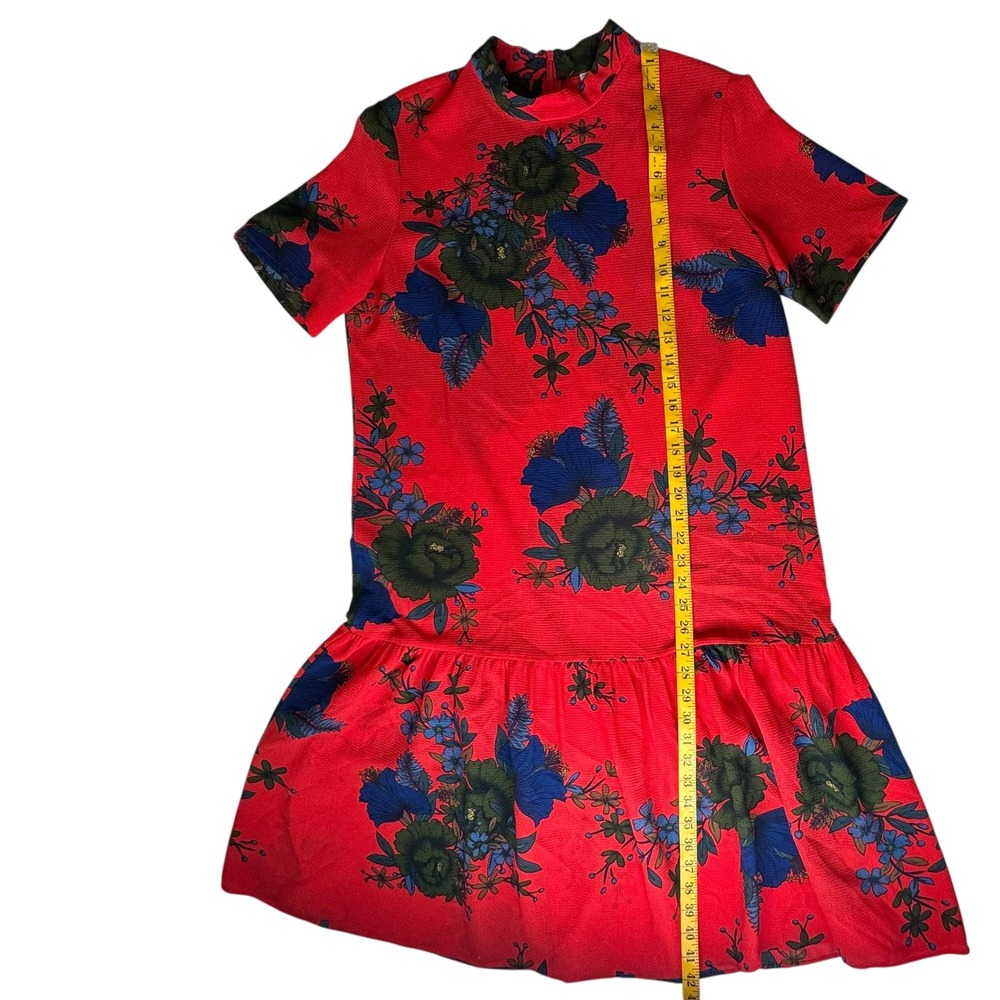 Jacqueline de Yong Red Floral Midi Dress‎ Size 38 Boho Cottage Lightweight Flowy - Picture 10 of 14